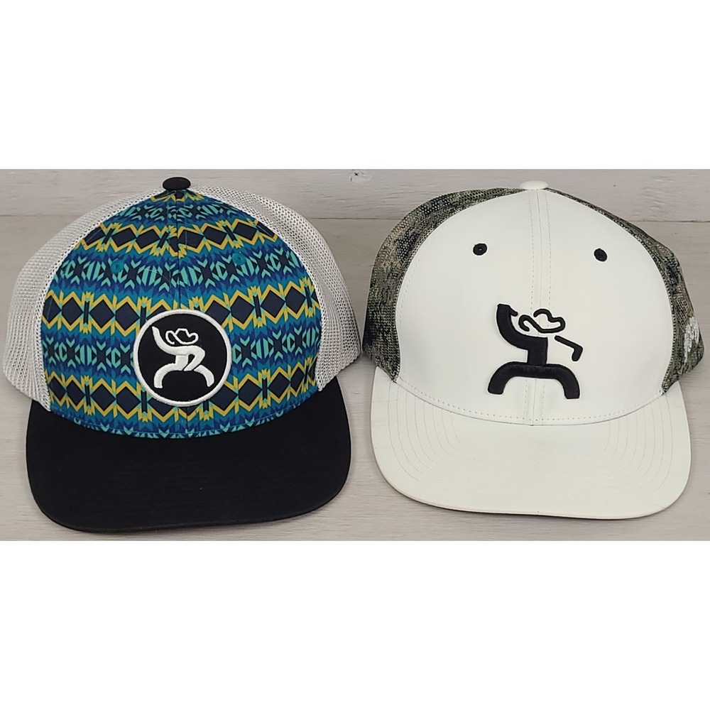 Lot of 2 Hooey Mens Trucker Hats Aztec Pattern and Golf Camo Snapback Caps
